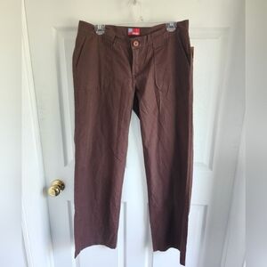 Roxy Med Rise Wide Leg Rip Stop 100 % Cotton Pants Size 9 Chocolate Brown NWT